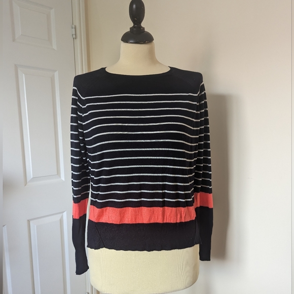 Zara knit jumper striped coral white black size S - Picture 2 of 6